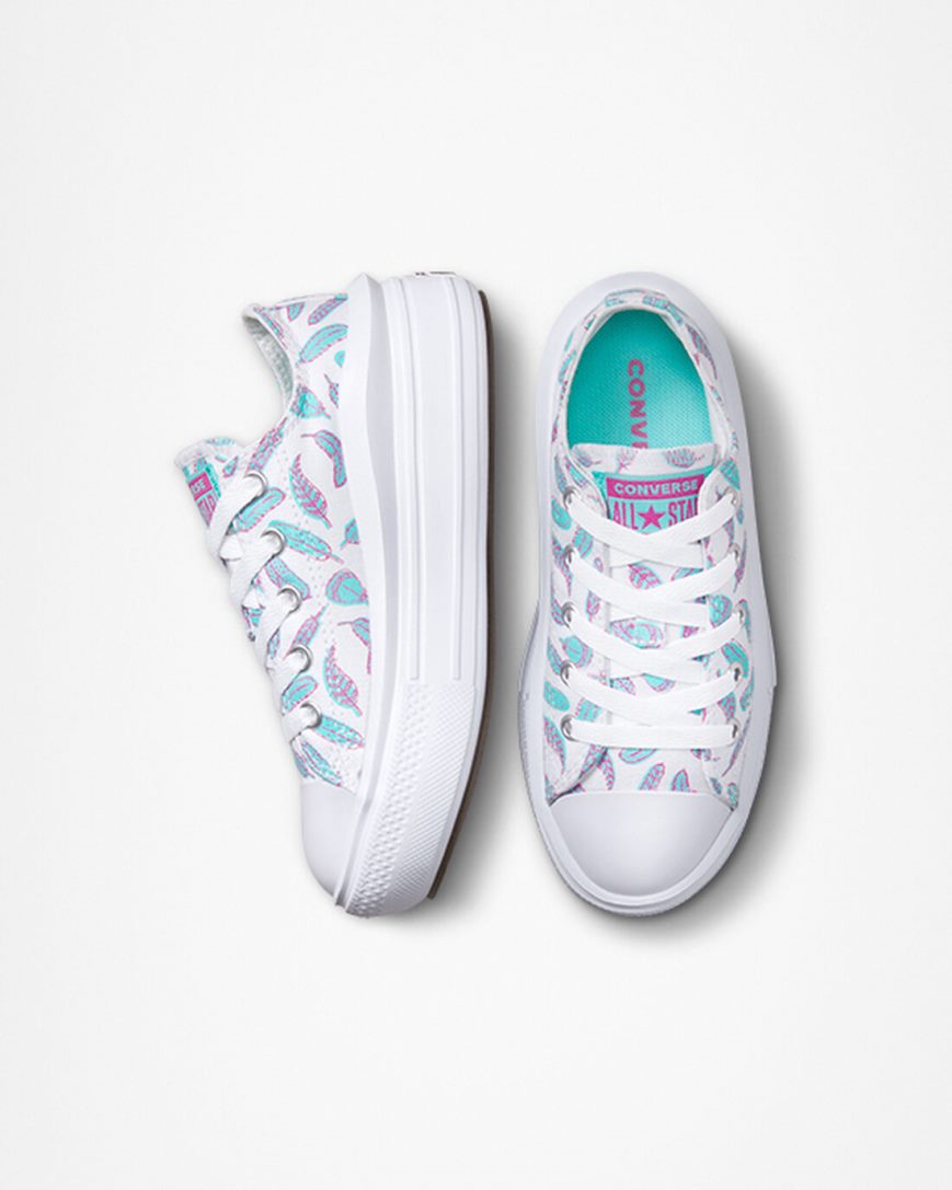 Sapatos Plataforma Converse Chuck Taylor All Star Move Feathers Cano Baixo Menina Branco Luz Turquesa | PT T0514P8